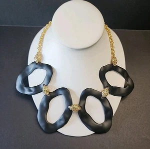 ALEXIS BITTAR Halskette mattschwarz extra großes Kettenglied & Strass goldfarben - Bild 1 von 11
