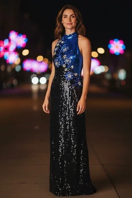 Vestido Halter De Colección Años 80 90 Alyce Designs Cuentas Lentejuelas Formal Talla 4 BodyCon Foto 1 de 4