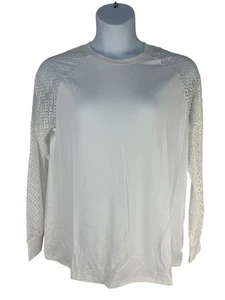 KLWCJFFF Womens White Lace Long Sleeve Top Size XL Lightweight Casual Style - Picture 1 of 14