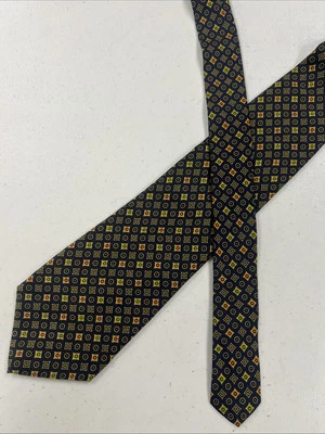 NEW WITH TAGS Paul Stuart Men's Navy Blue & Gold Geometric Silk Neck Tie $178 - Image 1 of 4