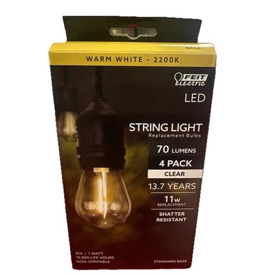Feit Electric String LED Clear Light Replacement 4 Bulbs S14 2200K 70 Lumens - Image 1 of 4