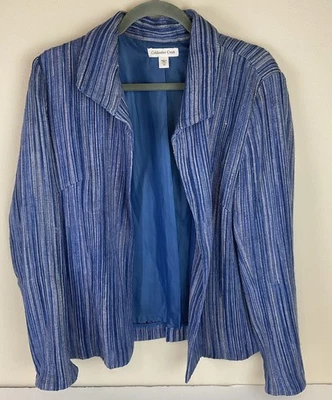 Chaqueta Blazer Coldwater Creek Talla 16 Azul Rayas de Seda Forrada Frente Abierto Foto 1 de 4