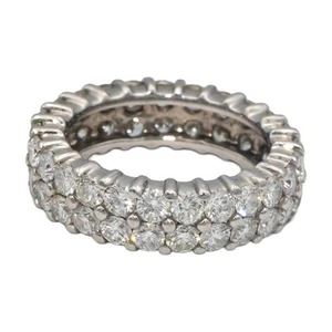 14k White Gold 4.06CT VS Diamond Two Row Eternity Band Ring Size 6.5 - Picture 1 of 3