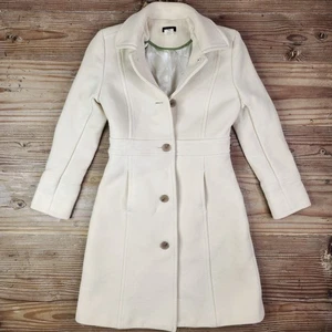 Vintage J Crew Coat Womens 2 Cream White Wool Blend Overcoat Button Front Y2K - Picture 1 of 11