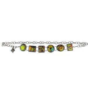 Buntes dichroitisches Glas & Metall Armband Abstraktes Charm Design Verstellbar - Bild 1 von 4