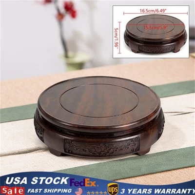 Pedestal Bonsai Tetera Jarrón Base 6"" Diámetro Madera Soporte de Exhibición Tallado a Mano Foto 1 de 4