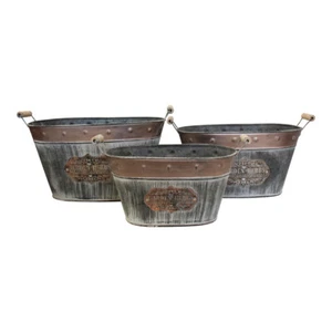 3pc Oval 34.5/30/25.5cm Herbs Planter w/ Handle Garden Pot Display Set Brown - Picture 1 of 2