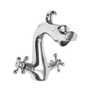 Silver Dragon Shape Two-Handle One Hole Bathroom Sink Mixer Tap Faucet Deck - Picture 1 of 21