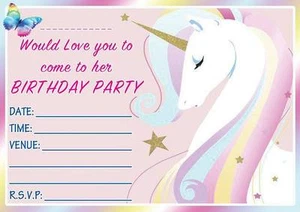 INVITACIONES FIESTA CUMPLEAÑOS UNICORNIO INVITA NIÑOS NIÑOS ROSAS NIÑAS - Imagen 1 de 3