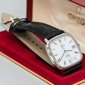 *NEAR MINT w/Case* Vintage OMEGA De Ville Cal.1332 Quartz Push Crown Roman Men's - Picture 1 of 20