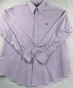 Ralph Lauren Mens Custom Fit Purple White Stripe Button Down Long Sleeve Shirt L - Picture 1 of 12