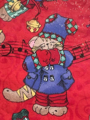 2011 La-di-draw Laurie Campbell Musical Cats Red Glitter Fabric 1 Yard #6 - Image 1 of 4