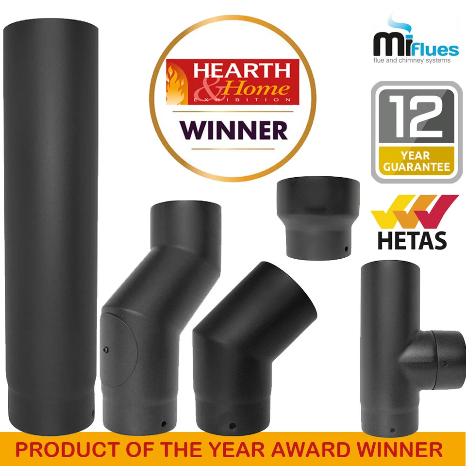 Matt Black Stove Pipe 150mm 6inch Vitreous Enamelled Pipe & Fitting Kits Quality - Image 1 of 1