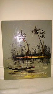  Morris Katz Original Oil Painting 20" x 24" Signed 1975 "TROPICAL NIGHT FISHING - Picture 1 of 6