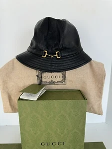 Authentic GUCCI Bucket Hat All Lether Size:M Black #36633200 - Picture 1 of 8