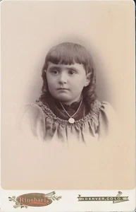 Cabinet Card Antique Photo Little Girl Necklace Curls Rinehart Denver Colorado - Picture 1 of 5