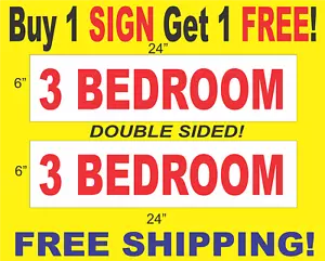 3 DORMITORIOS Rojo y Blanco 6""x24"" 2 Caras LETREROS DE JINETE DE BIENES RAÍCES Comprar 1 Obtener 1 GRATIS - Imagen 1 de 2