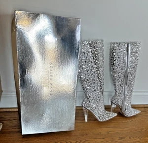 Azalea Wang Honey Silver Lucite Rhinestone Over the Knee High Heel Boots 9 w/Box - Picture 1 of 12