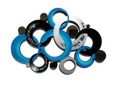 Turquoise Cluster Circle Wall art, Mirror wall decor, abstract sculpture  33x24 