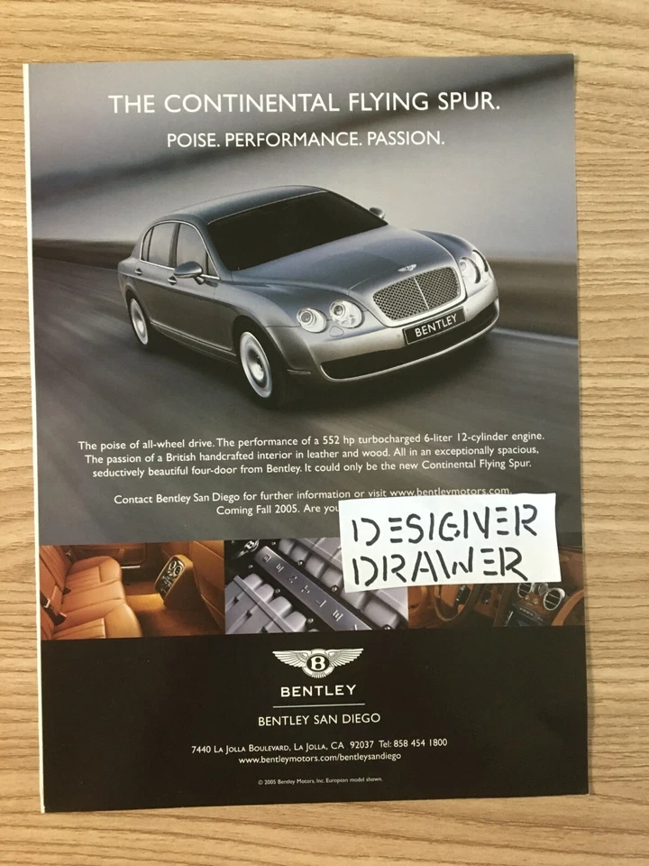 宾利 Flying Spur 2005 银车印刷广告:Poise Performance Passion — 第 1/1 张图片