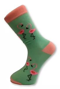 Frederick Thomas pink and turquoise flamingo design mens cotton novelty socks - Picture 1 of 1