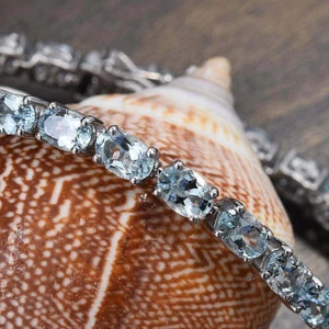 13 Ct Oval Cut Simulated Diamond Aquamarine Tennis Bracelet 925 Sterling Silver - Picture 1 of 3