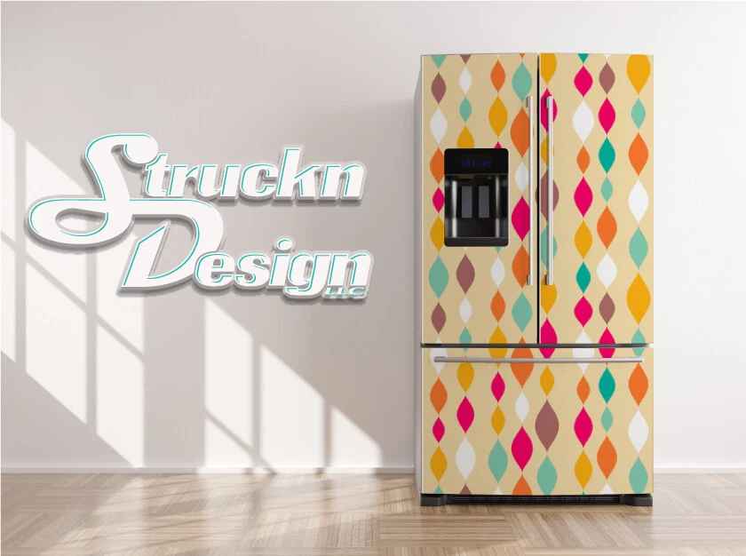 Adesivo de vinil colorido retrô padrão diamante bege geladeira freezer porta lateral - Imagem 1 de 1