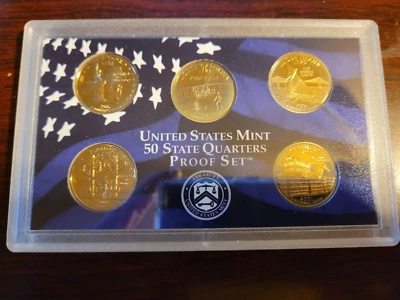 2001 US 25c CLAD MINT PROOF STATE QUARTER SET 5-COIN SET IN BOX WITH COA - Image 1 of 3