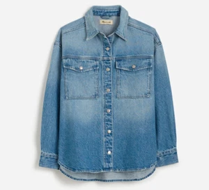 Madewell Denim Boxy Shirt Jacket Womens SMALL Denim Blue Snap Button NEW $128 - Picture 1 of 6