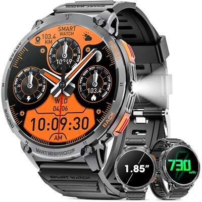 Military Rugged Smart Watch For Men Bluetooth (Answer/Make Call) With Flashlight - Image 1 of 4