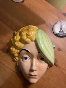 Art Deco Beswick Marlene Dietrich Wall Mask - green hat blonde Made In England - Picture 1 of 5