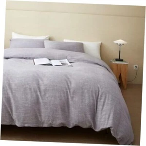 Stonewashed Cotton/Linen Duvet Cover Queen, 3-Piece Comforter Cover Set, - Picture 1 of 7