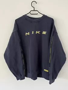Y2K Nike Vintage 90’s Embroidered Big Logo Spellout Navy Sweatshirt - Bild 1 von 7