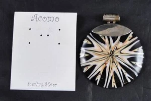 Acomo Sterling Silver 925 Pendant Round Fancy Natural Shell Handcrafted Artisan - Picture 1 of 1