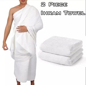 2 Piece Ihram For Umrah Men Adult White Towel 100% Cotton Hajj Cloth Ehram Ahram - Picture 1 of 26
