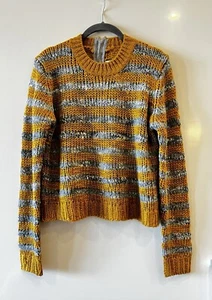 EUC Chic BY MALENE BIRGER Wool/Acrylic Colberta Stripe Sweater M Grey/Marigold - Picture 1 of 13