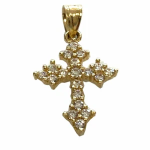 14kt Yellow Gold CZ Cross Pendant Charm - Picture 1 of 7