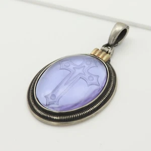 Italian Murano Glass Pendant Vintage Cameo of Crucified Cross Purple/blue-ish - Picture 1 of 10