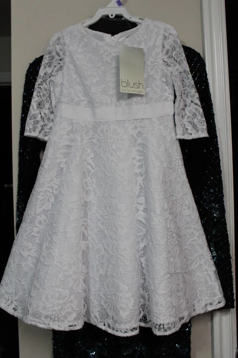 Blush White Size 3-4 Lace Long Sleeves Flower Girl Church Tutu Dress