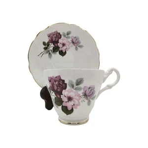 Taza de té y platillo vintage Royal Ascot rosa y borgoña rosa hecho en Inglaterra - Imagen 1 de 24