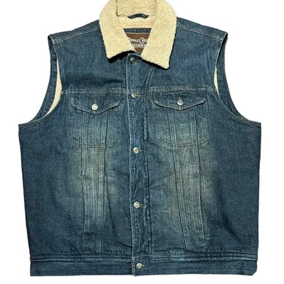 Chaleco de mezclilla de algodón forrado Sherpa XL con botones Cripple Creek Ranchwear para hombre Foto 1 de 4