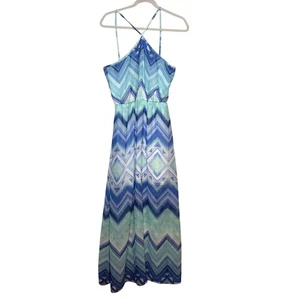 Crystal Doll blau Chevron Maxikleid neu mit Etikett Junior 7-Boho Resort Wear - Bild 1 von 4