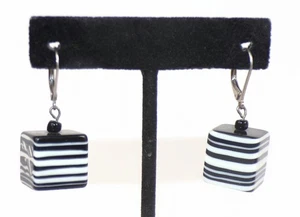 Sobral Black & White Pop Art Popinho Striped Cubes Dangle Artist Made Earrings - Picture 1 of 6