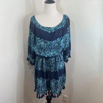 Vestido Blue Island Traje de Baño Cubierta Talla L Rayas Borla Algodón Playa Azul Foto 1 de 4