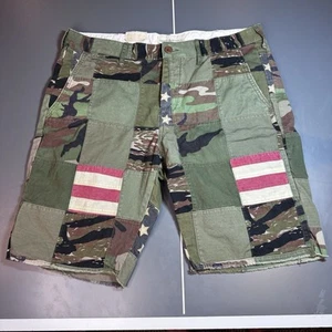 Short patchwork vintage Ralph Lauren denim approvisionnement 34 vert camouflage drapeau militaire NEUF - Photo 1/14