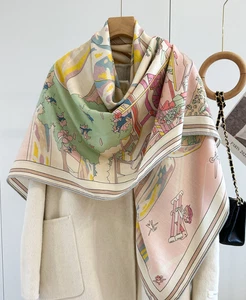 70% Cashmere 30% Silk Wrap Scarf Pink horse Print Double Face Print Shawl 53'' - Picture 1 of 4