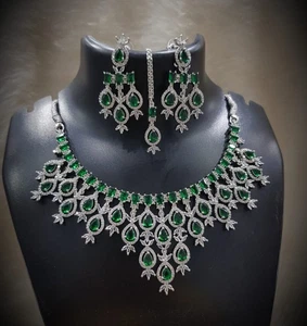 Conjunto nupcial indio de Bollywood enchapado en plata pendientes de... - Imagen 1 de 3