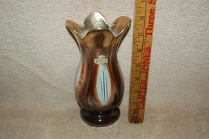 Jarrón de cerámica Bay de colección esmalte dorado marrón tulipán Alemania Occidental cerámica artística con pegatina - Imagen 1 de 14