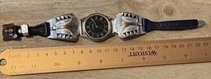 Montana Silversmiths Women’s quartz Watch Silver Gold Black Leather, Works - Picture 1 of 2