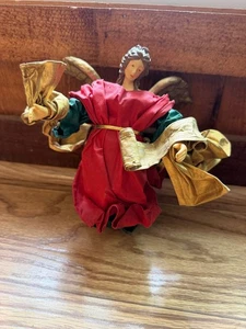 Vintage Paper Mache Angel Christmas Ornament Clothtique Green Red Gold 10" O#14 - Picture 1 of 3